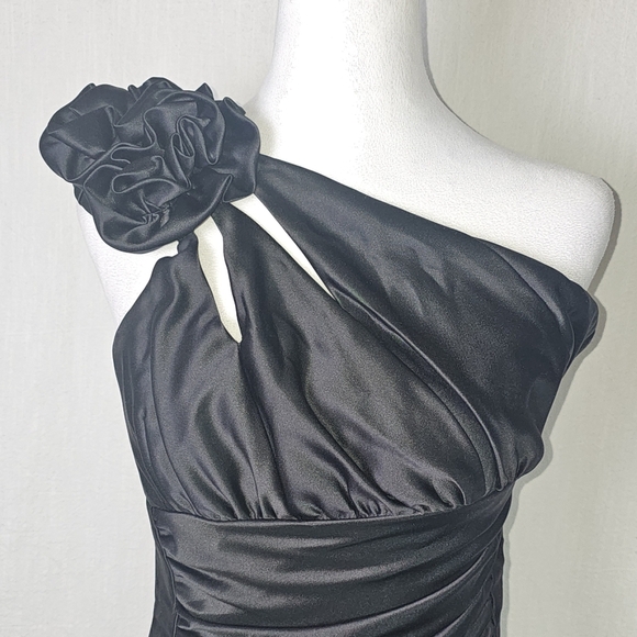 VTG Jessica McClintock for Gunne Sax Black Mini Cocktail Dress Sz 5 One Shoulder - Picture 3 of 14